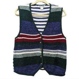 Vintage Italian Color Block Cotton Blend Knit Button Down Vest Sz M
